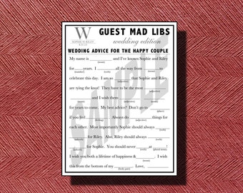 Unique Wedding Guest Book- Alternative Wedding Mad Libs