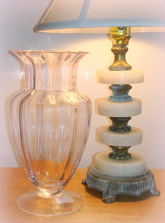 Vintage Clear Pink Glass Vase. Urn Shaped. Tall and Fluted.