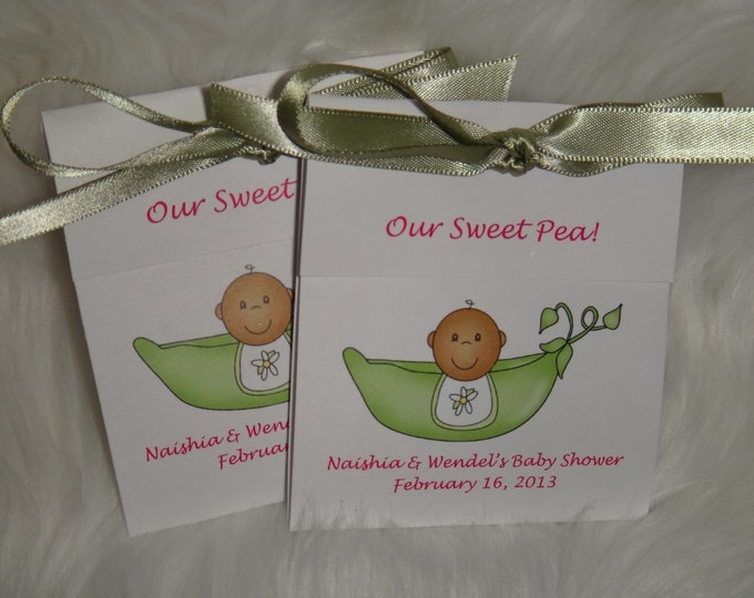 Personalized Pea in the Pod Sweet Pea Baby Shower Sprinkle Tea Party Favors Tetley Tea African American or Caucasian