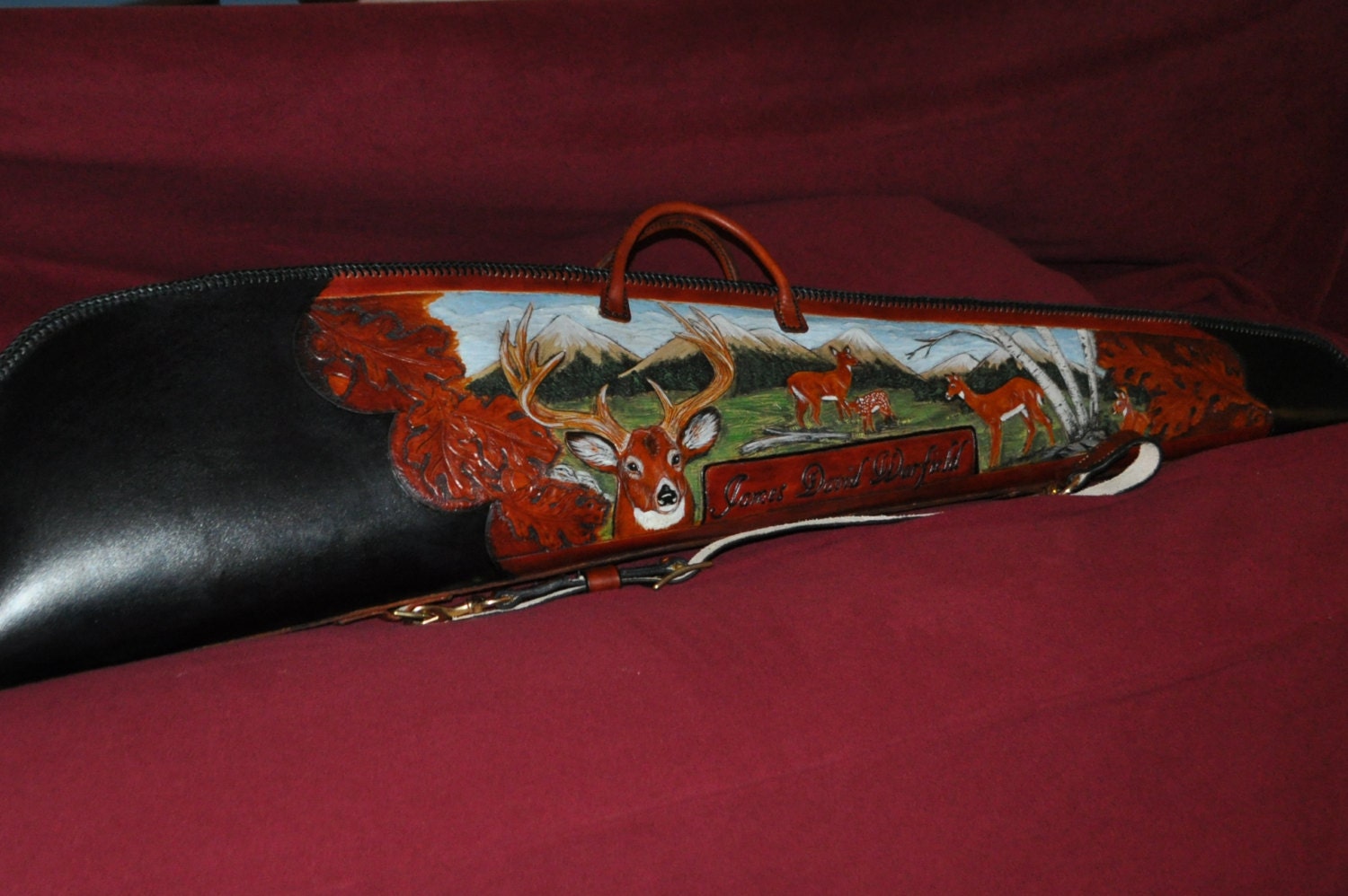 Custom Handcarved Rifle Case with Whitetail Deer Sheepskin