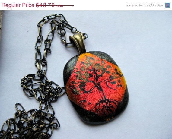 Mothers Day Sale Tree of Life Dichroic Glass Pendant with Antique Brass Chain 1129201201