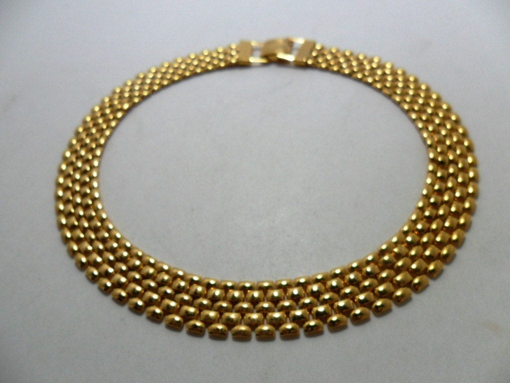 Vintage Collar / Necklace / Choker Gold Tone Metal Chunky Art