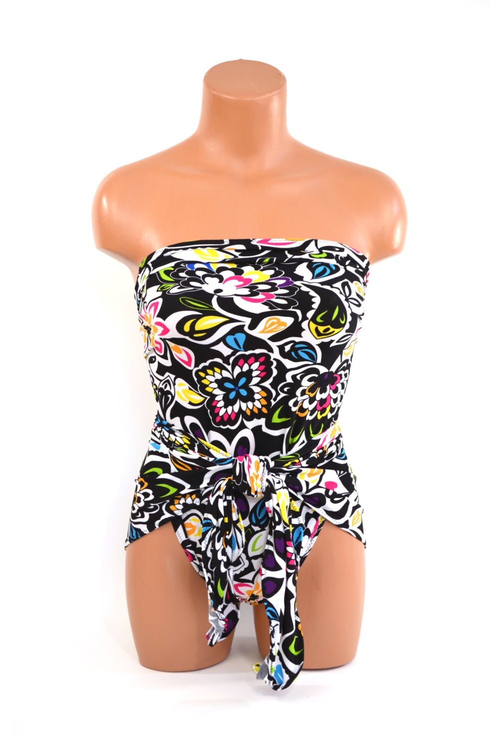 Womens One Wrap Medium Bathing Suit Wrap Around Swimsuit Neon