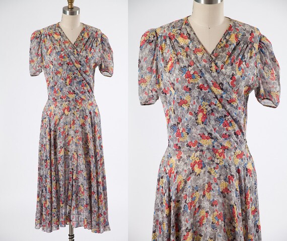 reserved/ 1940s dress/ 40s voile dress/ cross over by shopKLAD