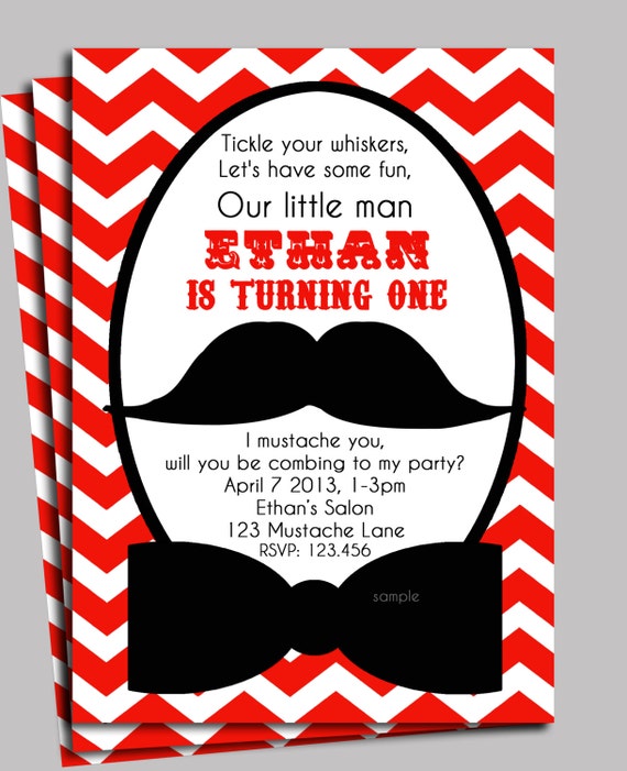 Little Man Mustache Invitation Printable or Printed with FREE SHIPPING ...