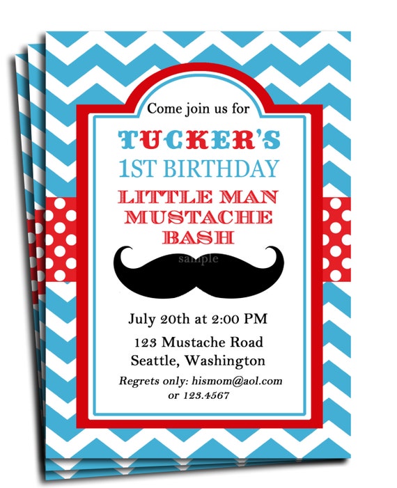 Little Man Mustache Invitation Printable or Printed with FREE SHIPPING - Mustache Bash for Birthday, Baby Shower, etc Il_570xn