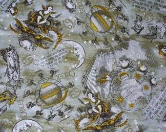Astrology Fabric, Zodiac Fabric, Cancer Sign, Zodiac Signs, Sign of the Crab, Moon Sign, Last Yard, Cotton Fabric