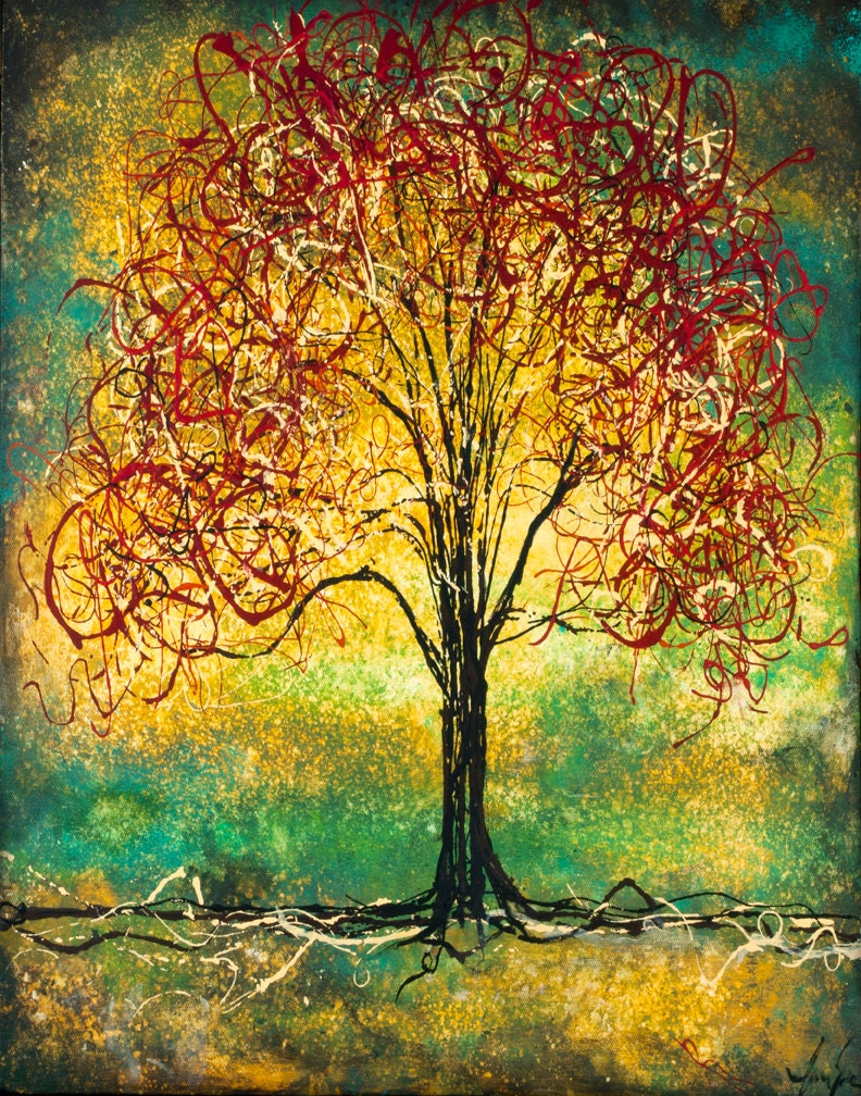 Colorful Abstract Tree Art Print Red Tree Fast shipping two