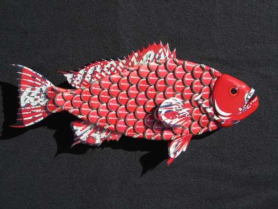 Metal Bottle Cap Fish Wall Art Small Budweiser Bottlecap Red