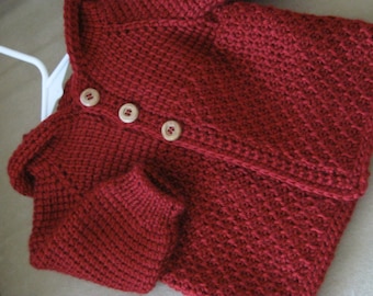 Autumn Red Crochet Sweater with Hood for Boy or Girl - MADE TO ORDER - Tunisian Crochet - Handmade