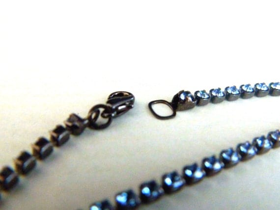 Black and Blue - Blue Sapphire Rhinestone Chain Bracelet in Hematite and Gunmetal Black - Dark Beauty, Estate Jewelry, Something Blue Bridal