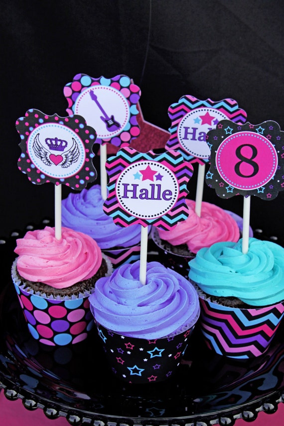  DIY  Rockstar  Girl Printable Party  Circles 2in Cupcake 