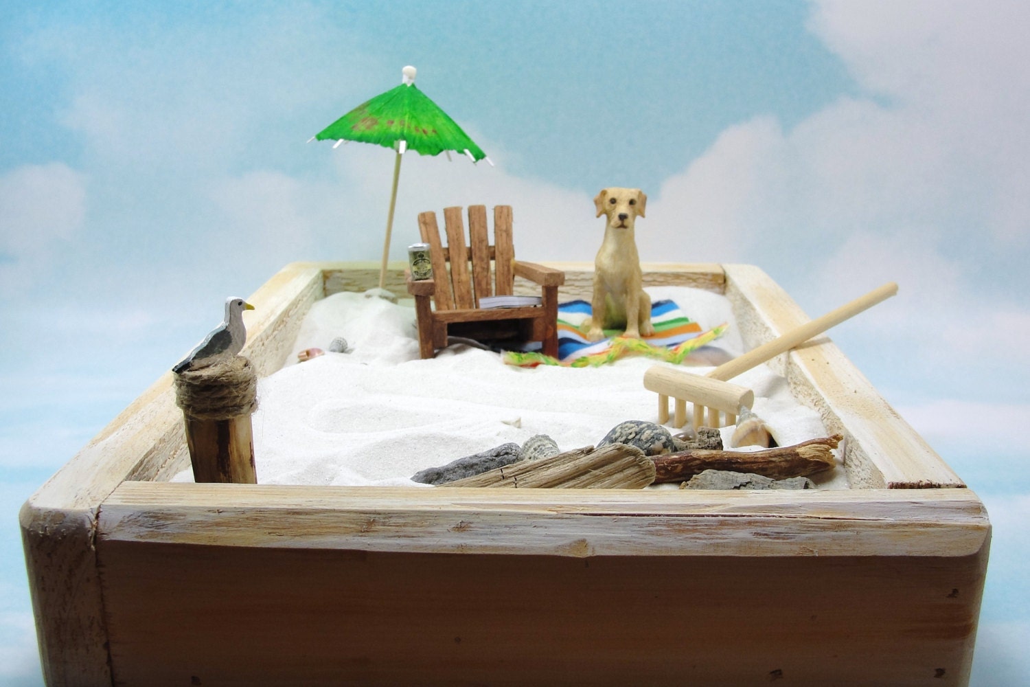 miniature zen beach garden kit adirondack chair dog beach