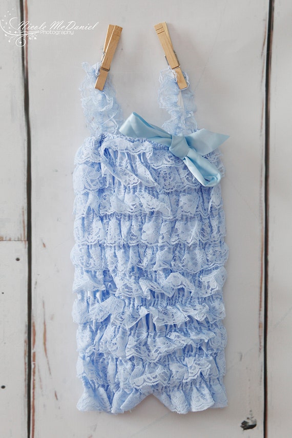 Sky blue lace petti romper Infant lace romper by PoshPeanutKids