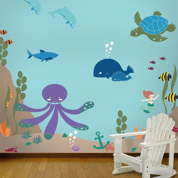 Ocean Themed Wall Mural Stencil Kit for Baby by MyWallStencils