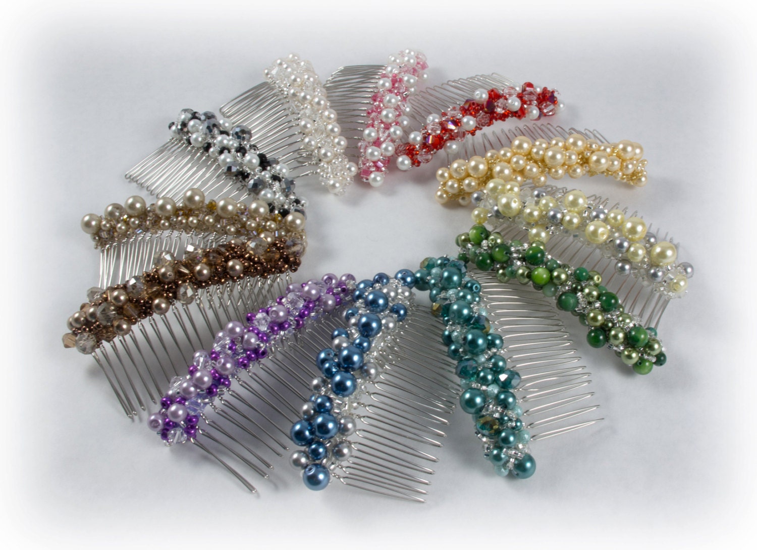 Sparkly Brown and Champagne Beaded Hair Comb