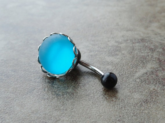 Glowing Turquoise Blue Belly Button Ring Jewelry