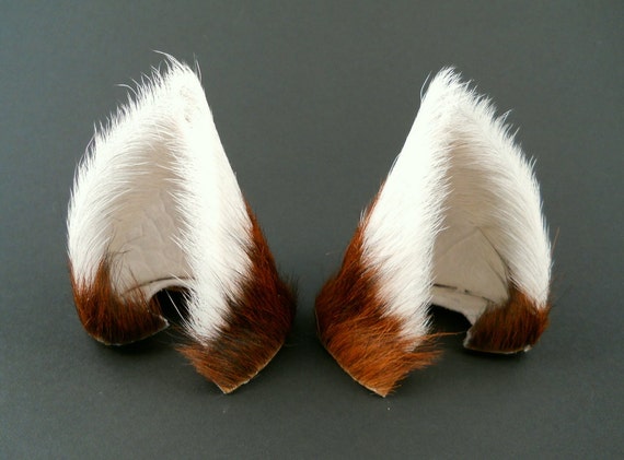 Brown White Tipped Fur Leather Cat Ears Limited Edition