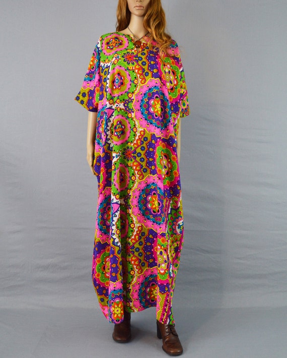 1960s Kaleidoscope Caftan / Vintage Psychedelic Maxi Dress