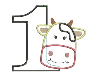 INSTANT DOWNLOAD, Machine Applique Design, One with Cow