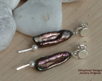 Keshi Pearl & Silver Post Earrings/ Keshi Perlen und Sterling Silber Ohrstecker