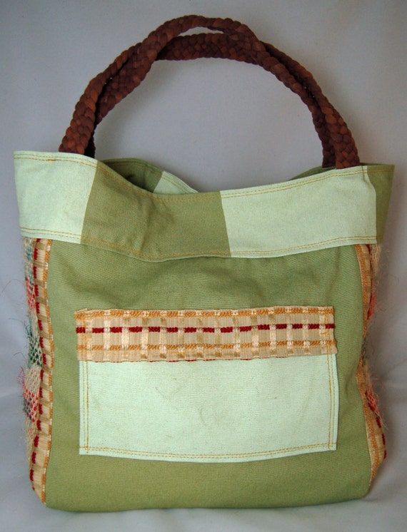 Upcycled Green Checker Tote