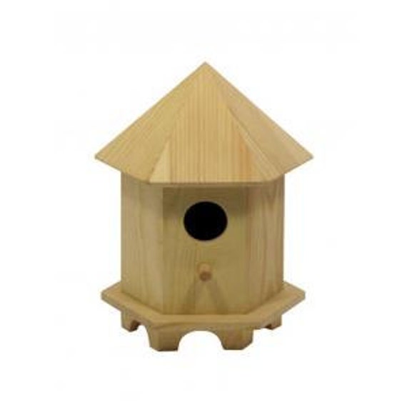 Unfinished Wood Bird House Large 9 Hexagon by morgansbounty