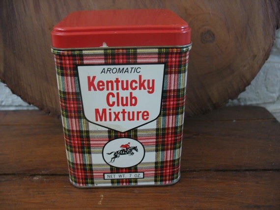 Vintage Tin Tobacco Kentucky Club Mixture Plaid Derby