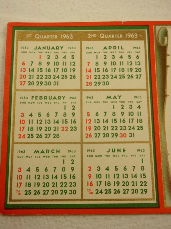 Vintage 1963 Calendar Beal Office Supply 1963 By Beadgarden55