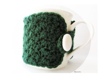 Crochet mug cozy, green cup cozy, coffee cup cozy, hostess gift, crochet coffee cup warmer, coffee mug sleeve, crochet cup sleeve, for home