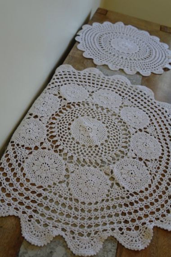 2 x Large Vintage Crochet Doillies Placemats.