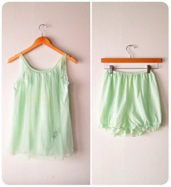 1960s Babydoll Nightie // Mint Green Babydoll Negligee by MinxVTG