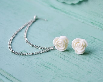 Antique Cream Rose Cartilage Earring (Pair)