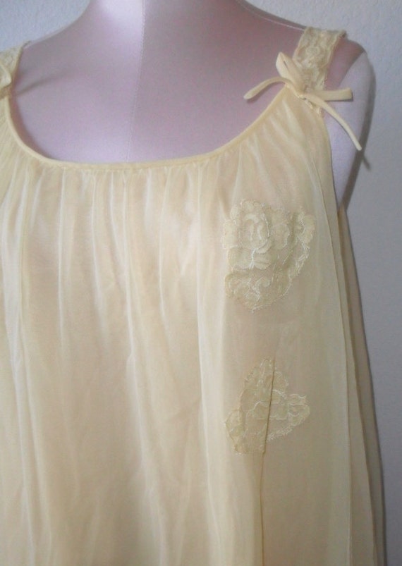 Vintage Nightgown Short Gown Golden Yellow Chiffon Texsheen