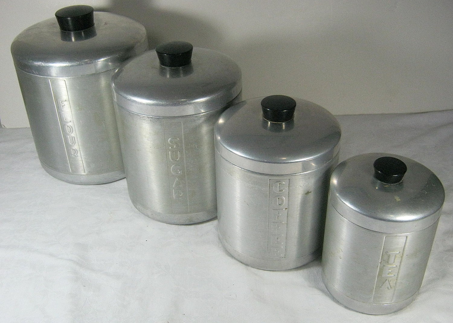 Vintage Aluminum CANISTERS Retro 50s Canister Set/4
