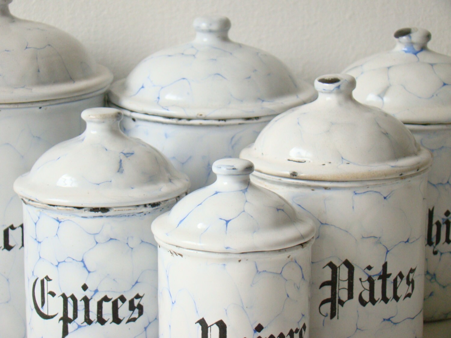 antique french enamel kitchen canisters six vitreous enamel