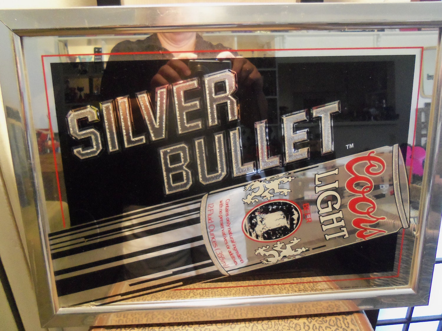 Vintage 1983 Silver Bullet Coors Light Beer Mirror Sign Retro