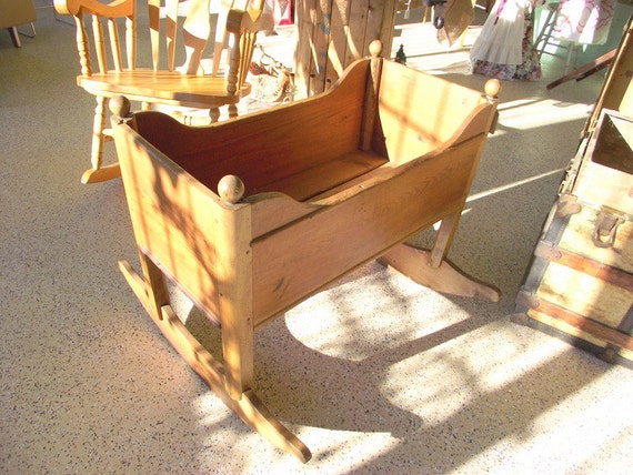 FOR BARB Antique Wood Baby Rocking Cradle Crib Primitive