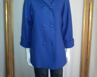 Vintage 1980's L.C. Mae Blue Wool Coat - Size Medium