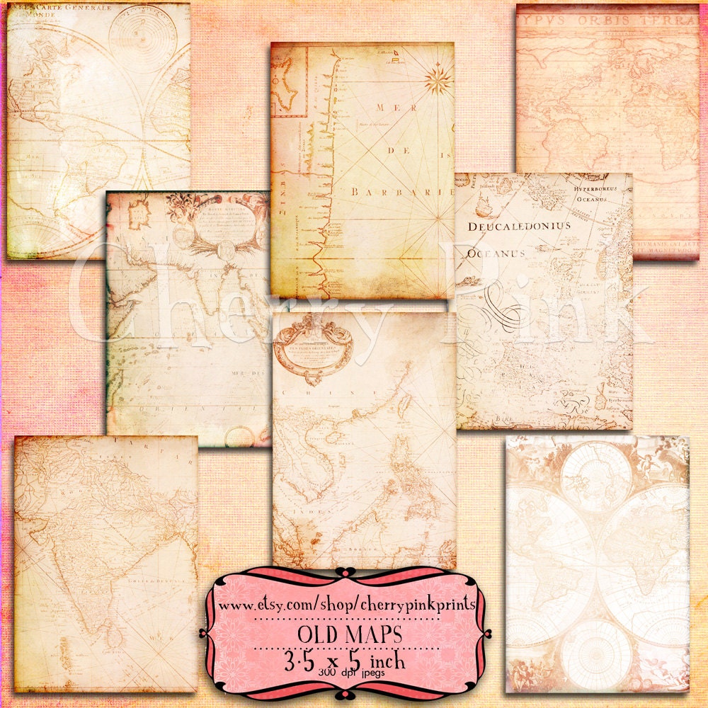 Digital paper VINTAGE MAP A4 old map scrapbook by CherryPinkPrints
