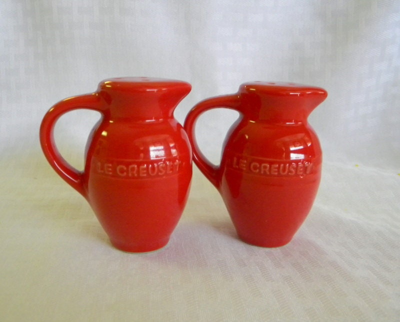 Le Creuset flame salt and pepper shakers vintage servingware