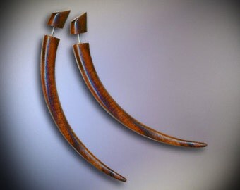 Fake Gauges - Large Wooden Talons - Tribal Earrings - W19