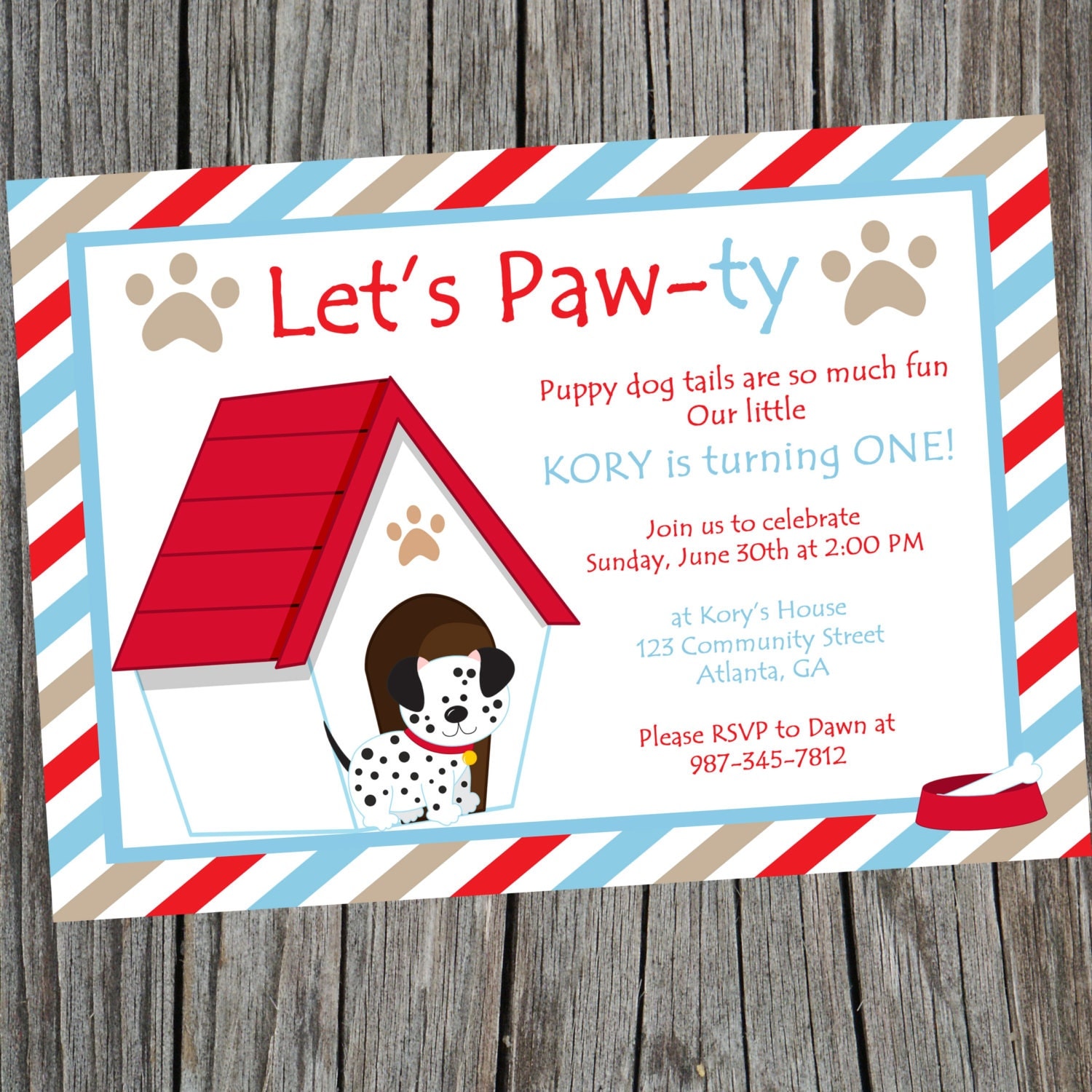 Puppy Dog Birthday Party Invitation. Printable Puppy themed