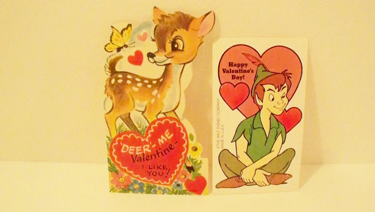 Vintage Valentines Day Card Bambi and Peter Pan Walt Disney