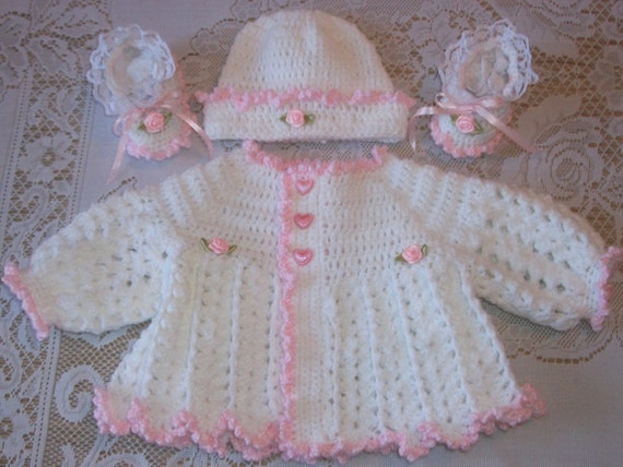 baby gift crochet girl for Sweater Me For Take White Pink Layette Baby Set Home Girl Crochet and