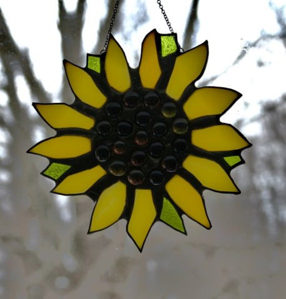 Stained Glass Sunflower Suncatcher by SingularArt on Etsy