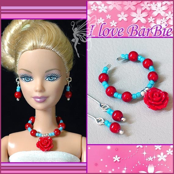 barbie doll jewelry set barbie red flower necklace and by sinogem