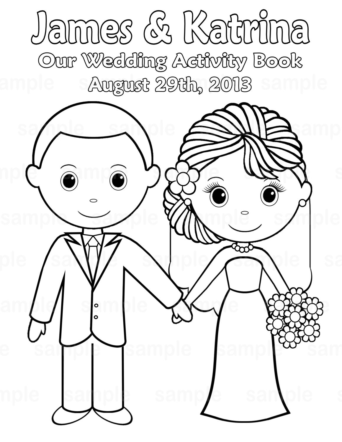 Printable Personalized Wedding coloring activity by