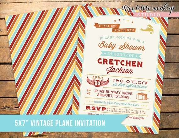 Vintage Airplane Baby Shower Invitation PLUS Matching Thank You Note Il_570xn