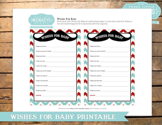 INSTANT DOWNLOAD Little Man or Little Mister Mustache Wishes For Baby Shower Printable Il_570xn